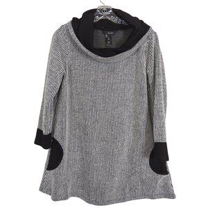 Ali Miles Striped Black‎ White Cowl Neck Tunic with pockets and 3/4 Sleeves Sz M
